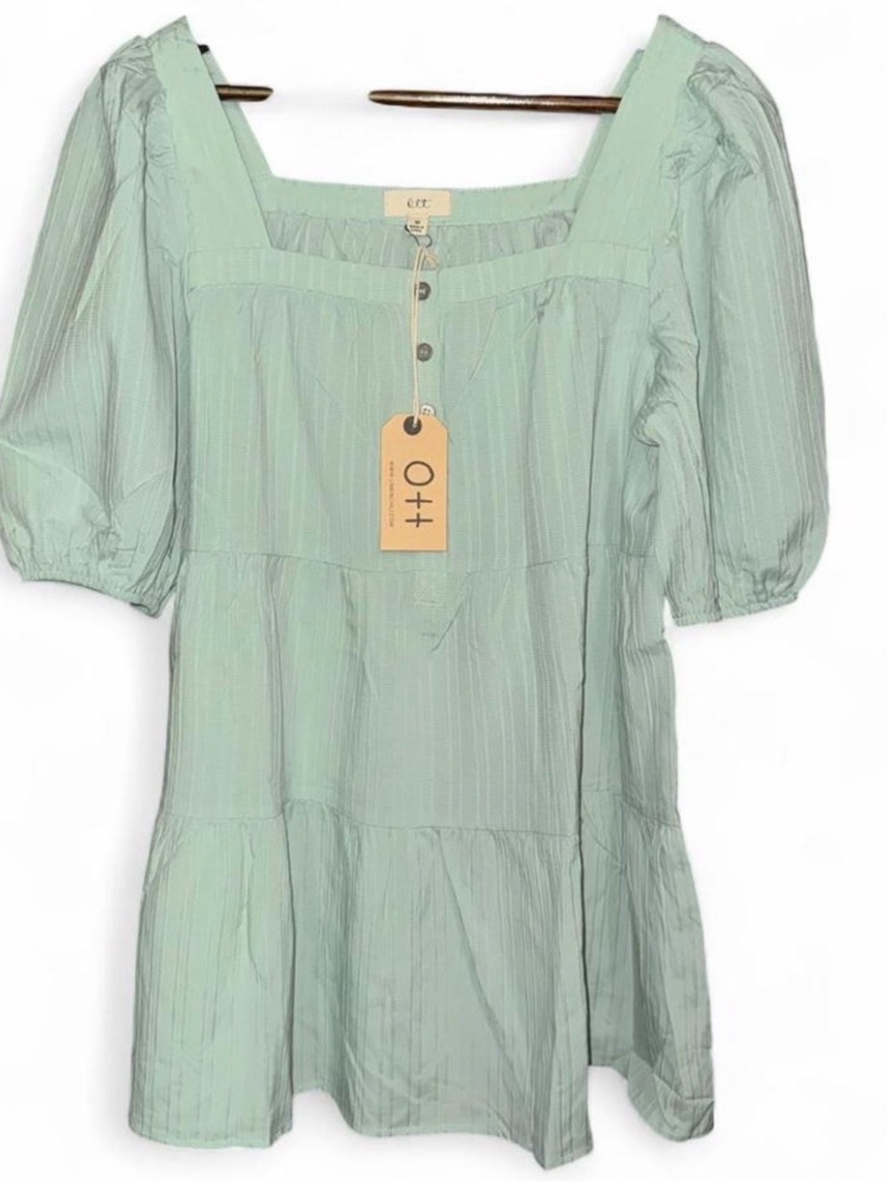 New with tags OTT Sea foam Mint Green Square-Neck Peasant Top